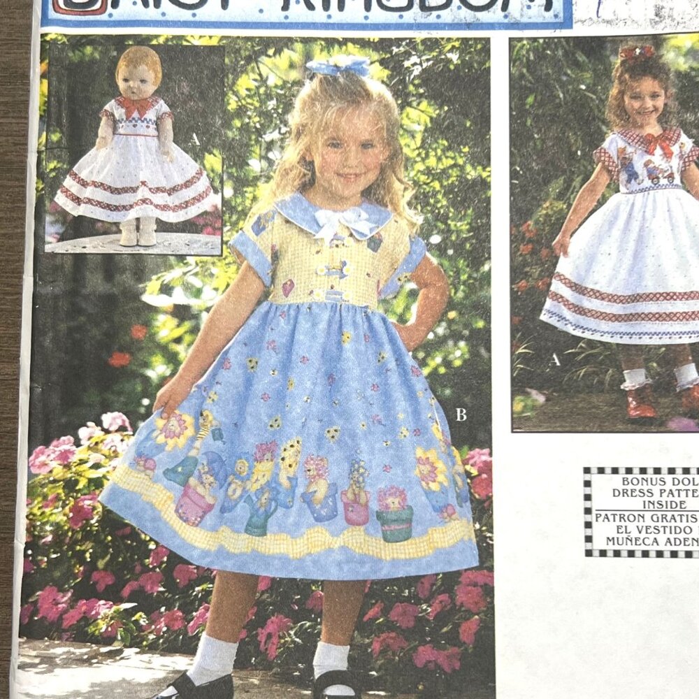 Daisy Kingdom Simplicity 8616 Sewing Pattern Girl Dress Size 3-6 Doll Dress 18"